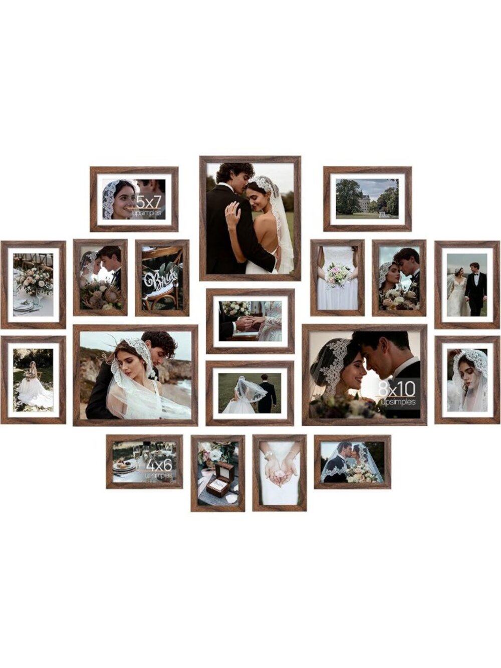 Set of 19 Rustic Brown Picture Frames - 8x10, 5x7, 4x6 Sizes for Home Decor